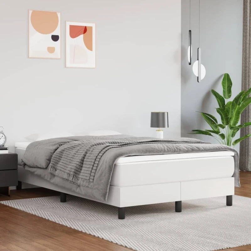 Boxspring sengeramme 120x200 cm i hvidt kunstlæder