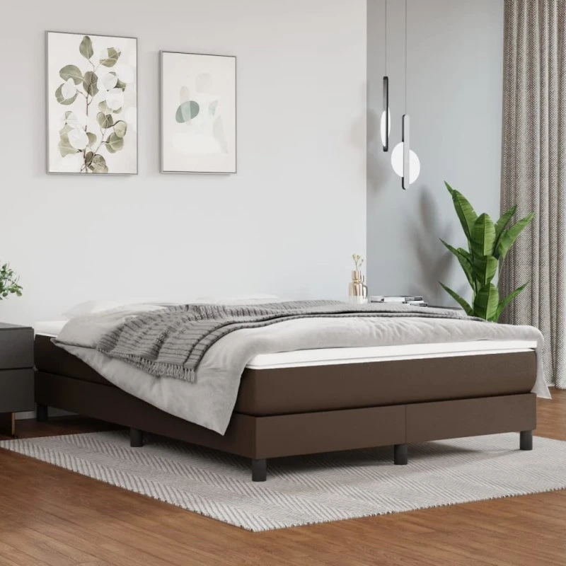 Boxspring sengeramme 140x200 cm i brun kunstlæder
