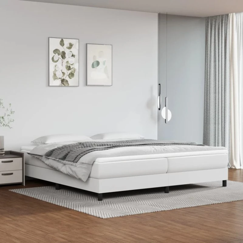 Boxspring sengeramme 200x200 cm i hvidt kunstlæder