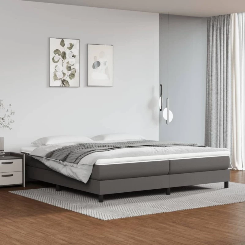 Boxspring sengeramme 200x200 cm i gråt kunstlæder