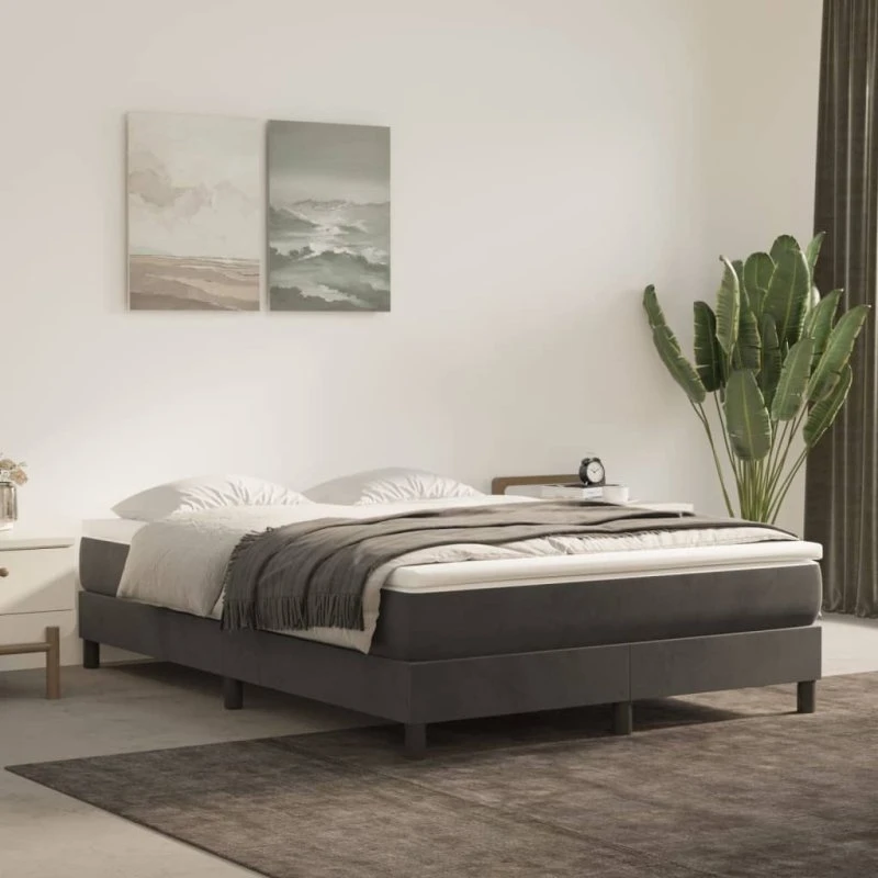Boxspring sengeramme 140x190 cm - fløjl mørkegrå