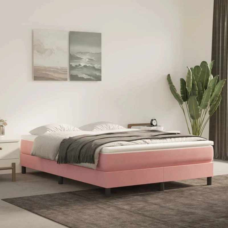 Boxspring sengeramme 140x200 cm i fløjl - pink