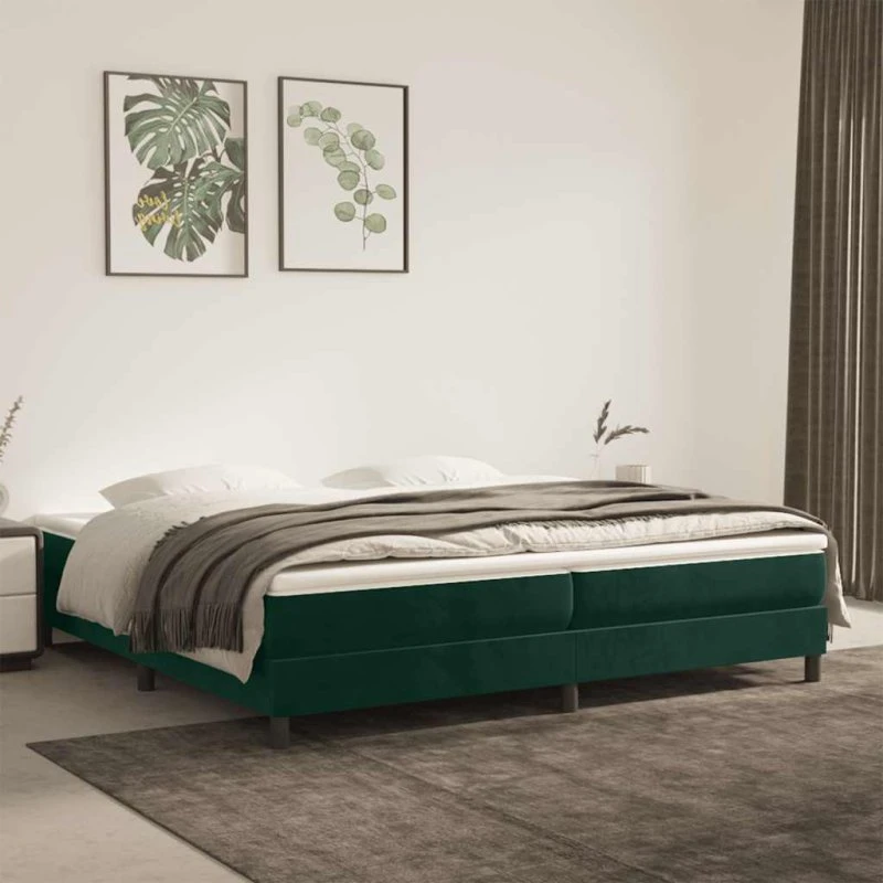 Boxspring sengeramme 200x200 cm fløjl mørkegrøn
