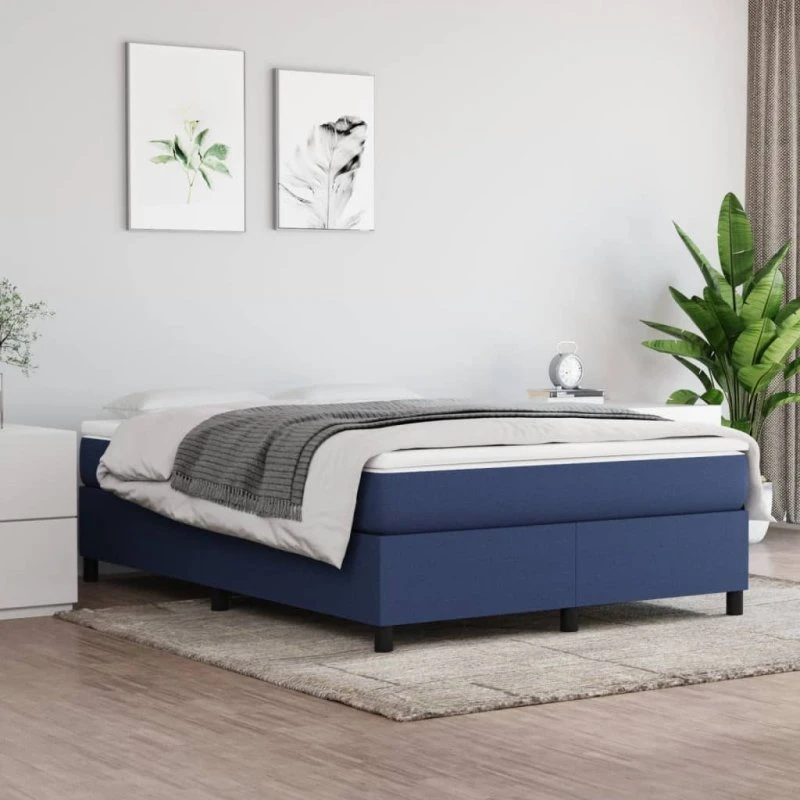 Boxspring sengeramme 140x190 cm i blåt stof