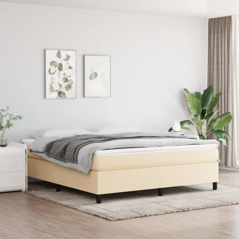 Boxspring sengeramme 160x200 cm i creme stof