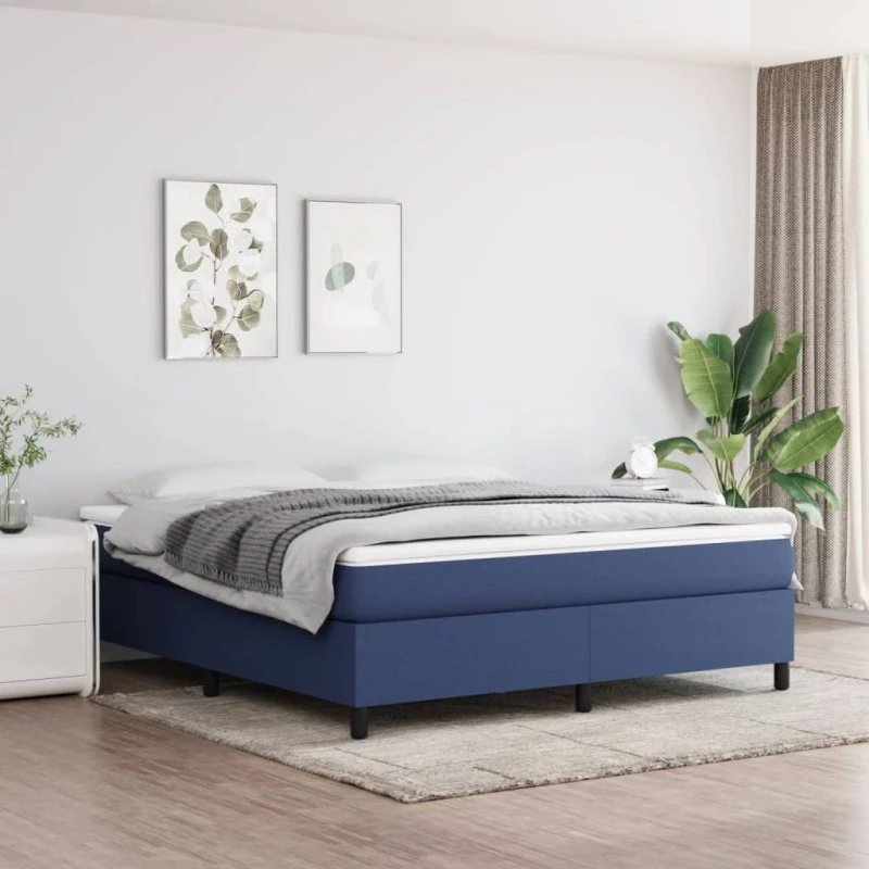 Boxspring sengeramme 160x200 cm i blåt stof