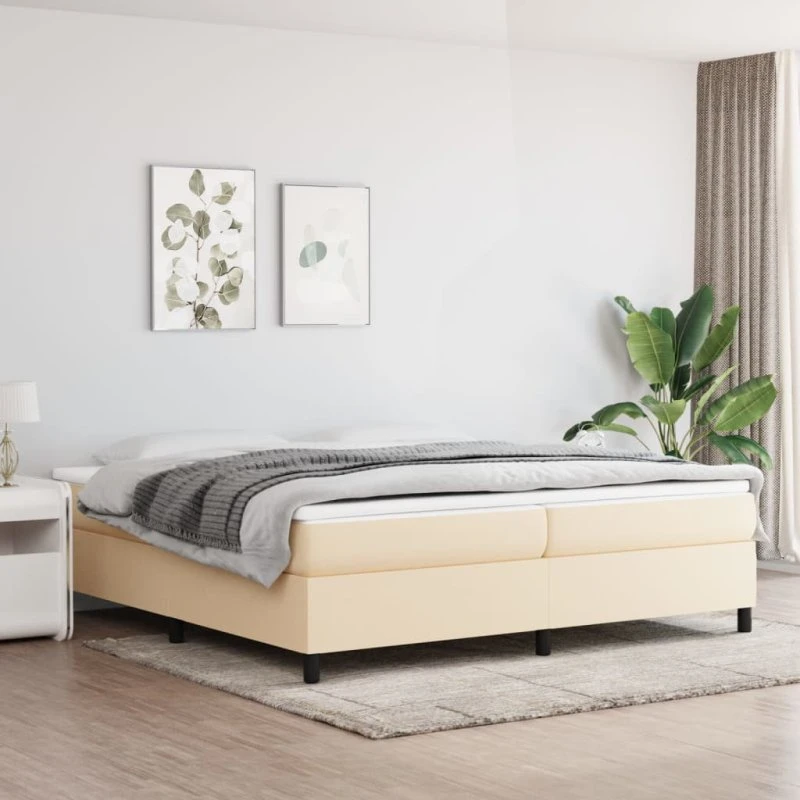 Boxspring sengeramme 200x200 cm i creme stof