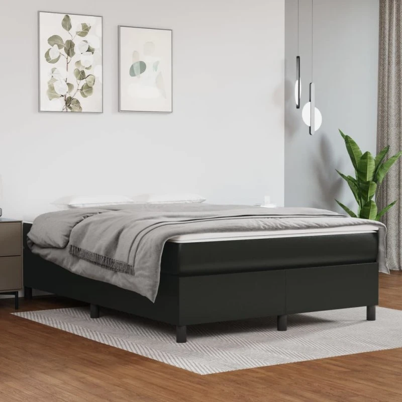 Boxspring sengeramme 140x200 cm i sort kunstlæder