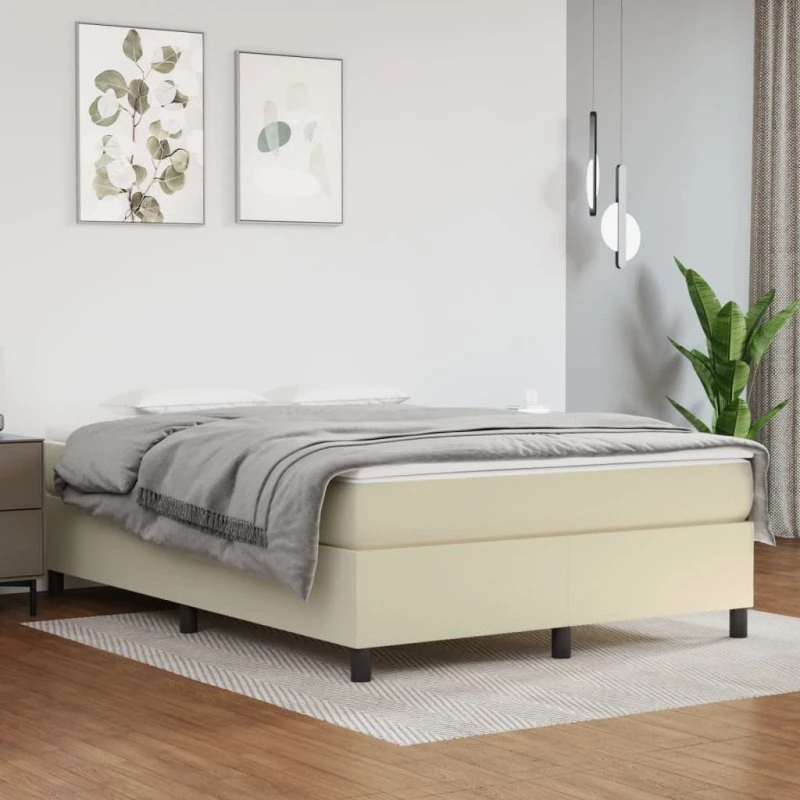 Boxspring sengeramme 140x200 cm i creme kunstlæder