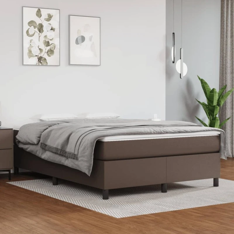 Boxspring sengeramme 140x200 cm i brun kunstlæder