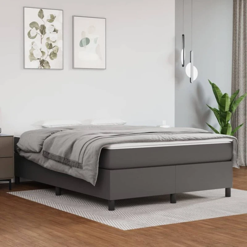 Boxspring sengeramme 140x200 cm i gråt kunstlæder