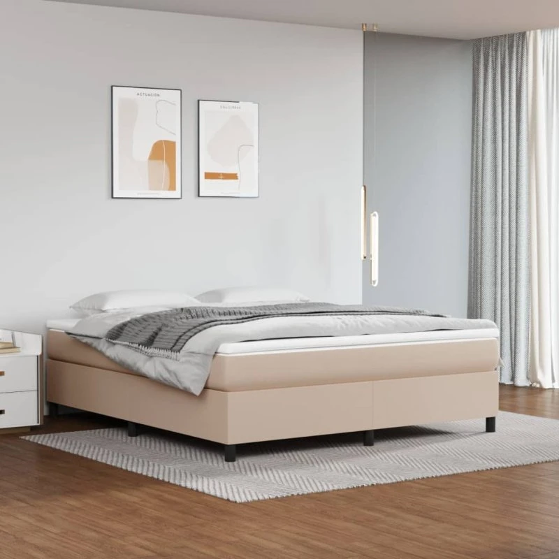 Boxspring sengeramme 160x200 cm i kunstlæder, cappuccino