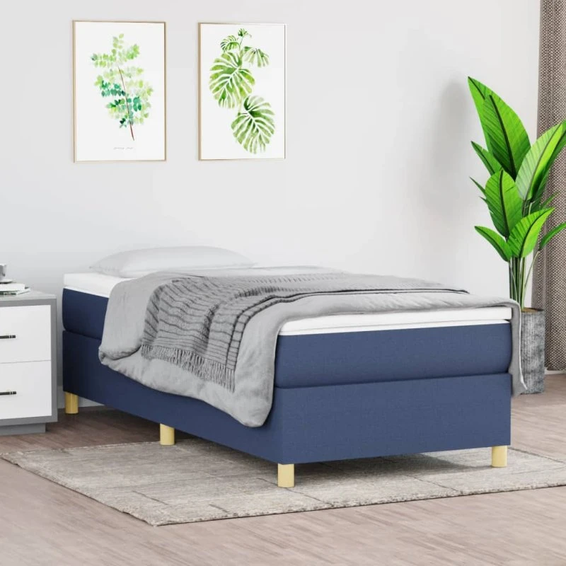 Boxspring sengeramme 90x200 cm - Blå stof (uden madras)