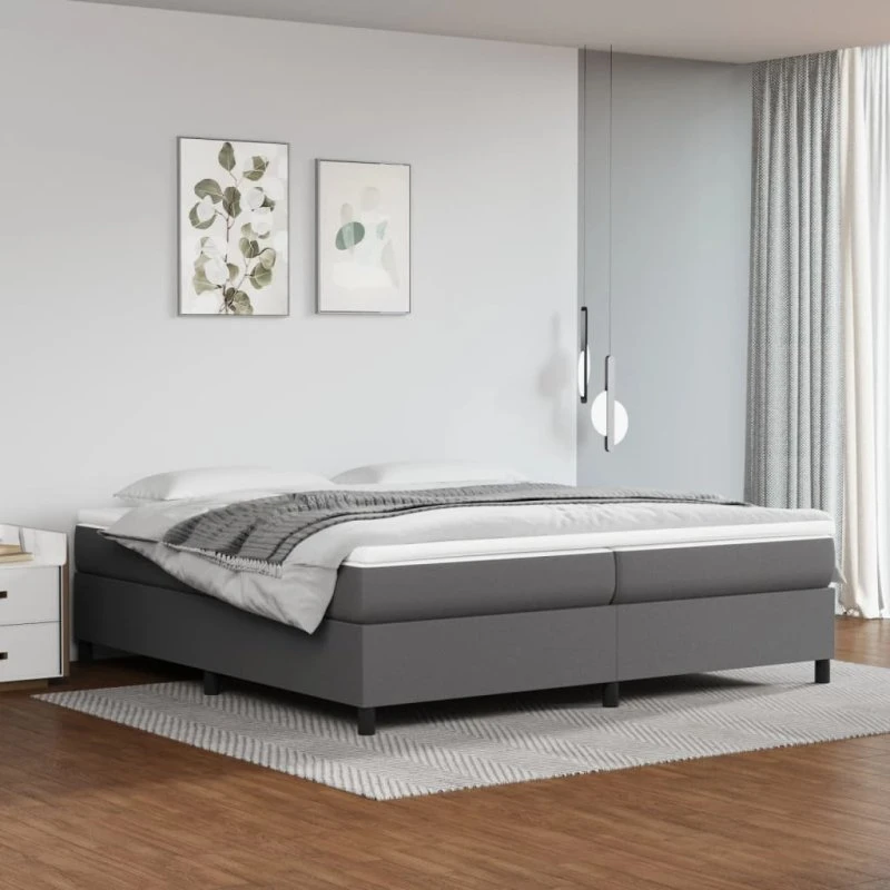 Boxspring sengeramme 200x200 cm i gråt kunstlæder