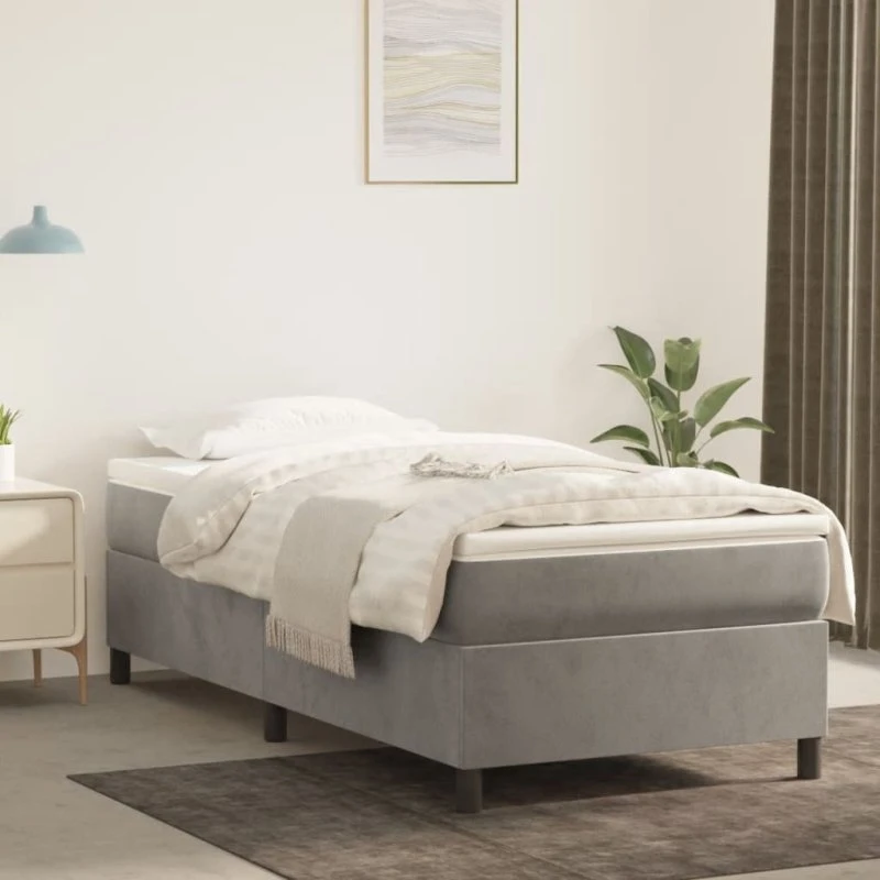Boxspring sengeramme 80x200 cm – Lysegrå fløjl