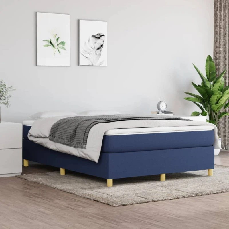 Boxspring sengeramme 140x190 cm i blåt stof