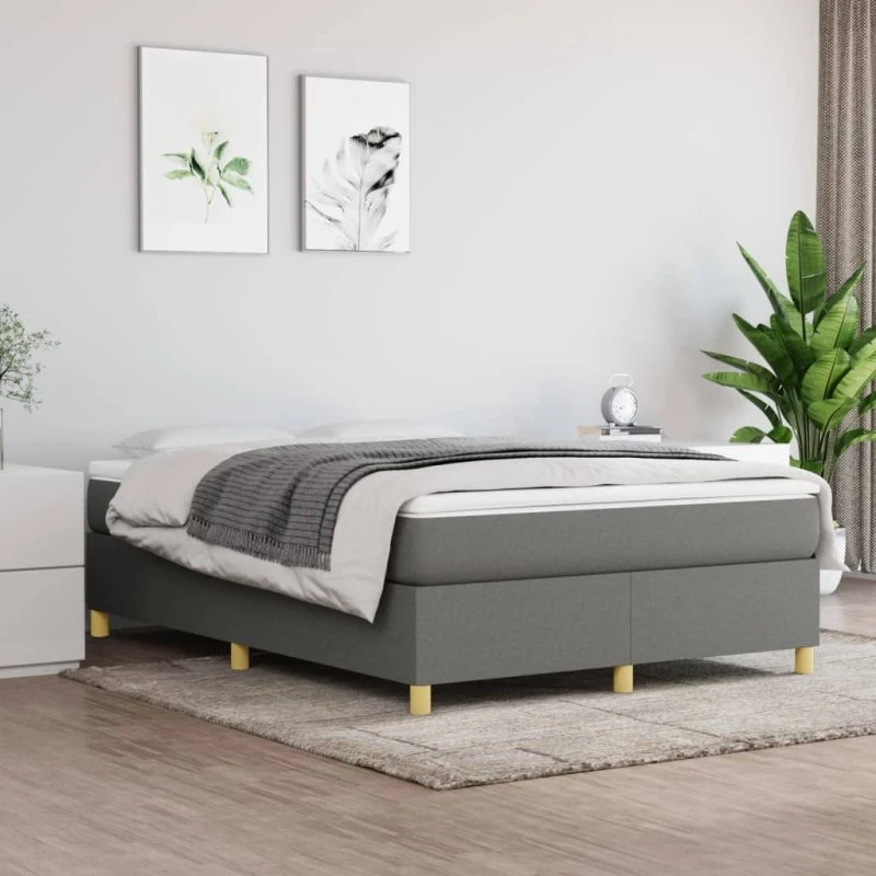 Boxspring sengeramme 140x200 cm stof mørkegrå – uden madras