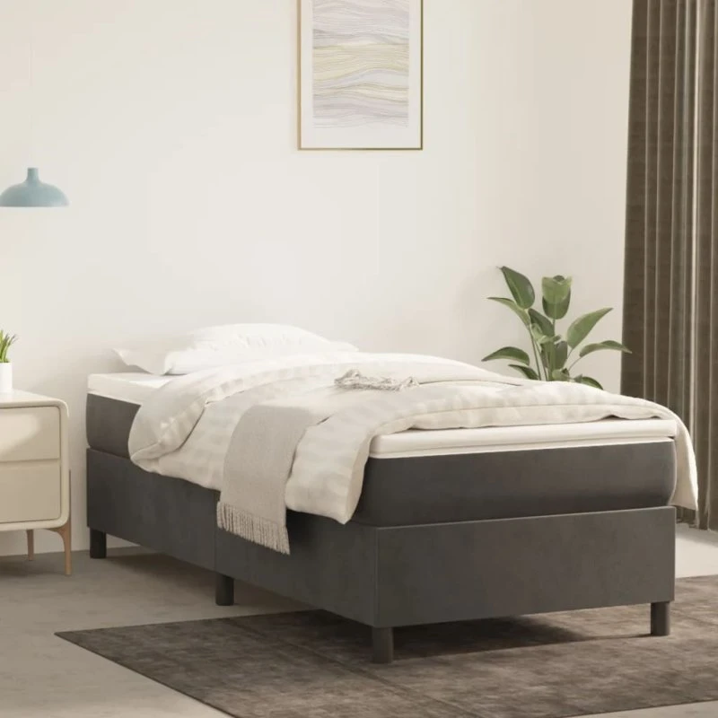 Boxspring sengeramme 100x200 mørkegrå fløjl