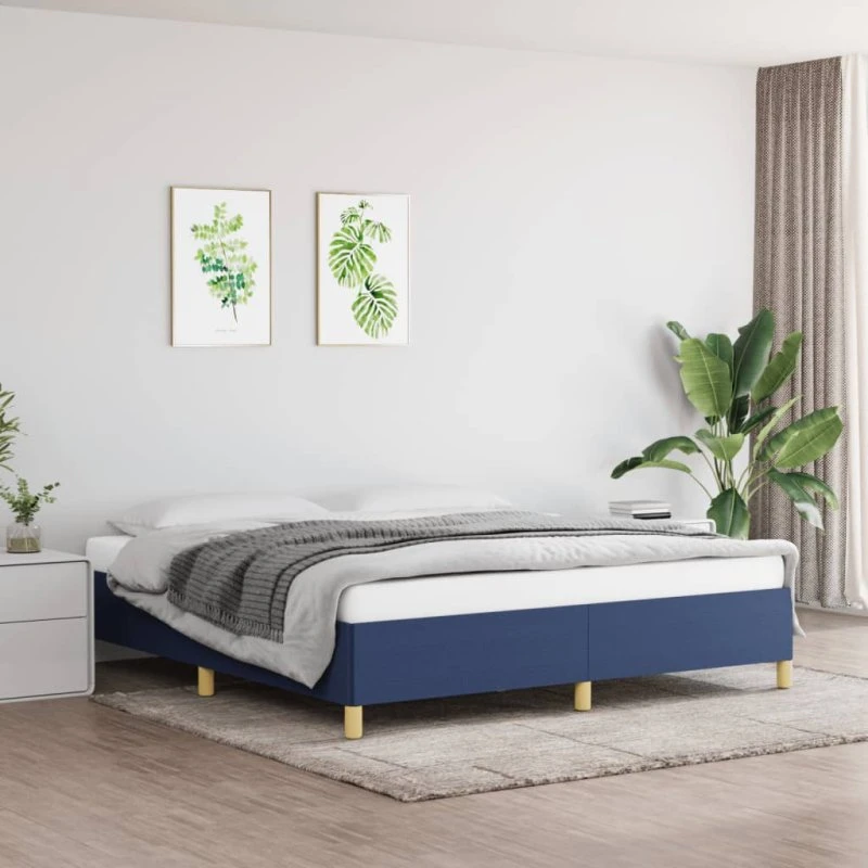 Boxspring sengeramme 160x200 cm i blåt stof