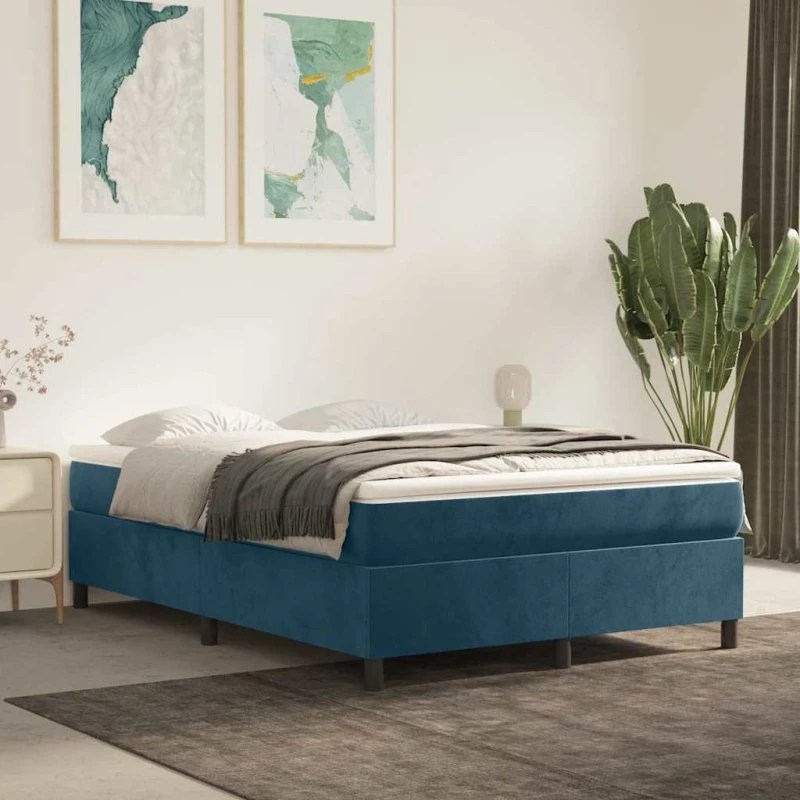 Boxspring sengeramme 140x190 cm fløjl mørkeblå