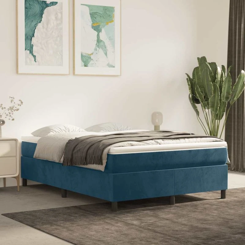 Boxspring sengeramme 140x200 cm fløjl - mørkeblå