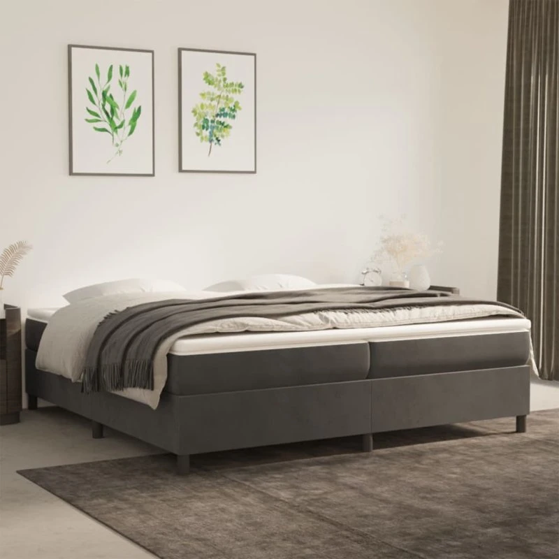 Boxspring sengeramme 200x200 cm fløjl mørkegrå
