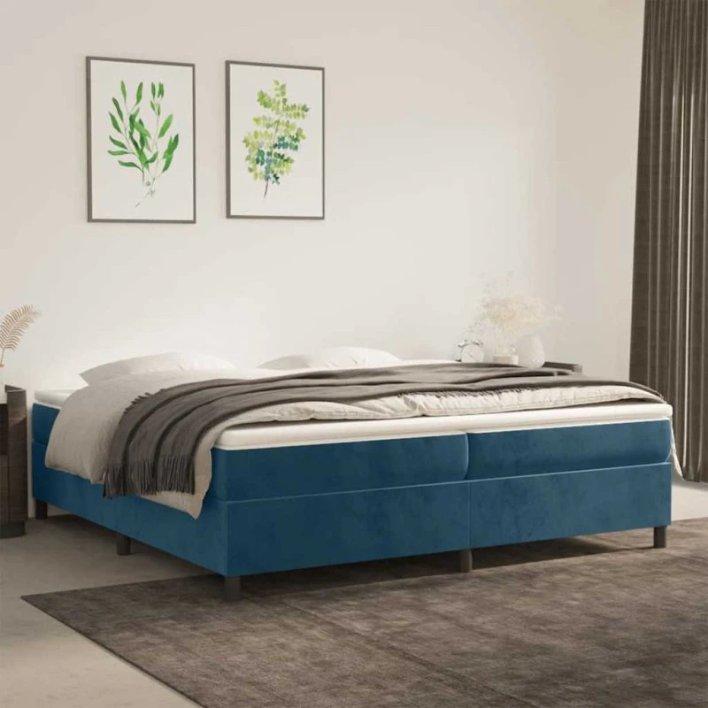 Boxspring sengeramme 200x200 Mørkeblå fløjl