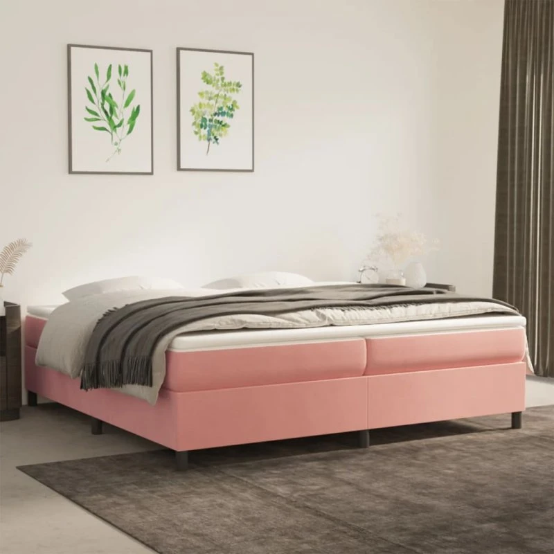 Boxspring sengeramme 200x200 cm i pink fløjl