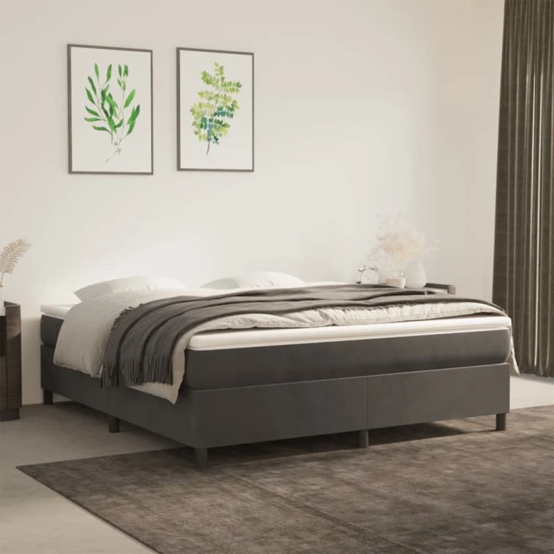 Boxspring sengeramme fløjl mørkegrå 180x200