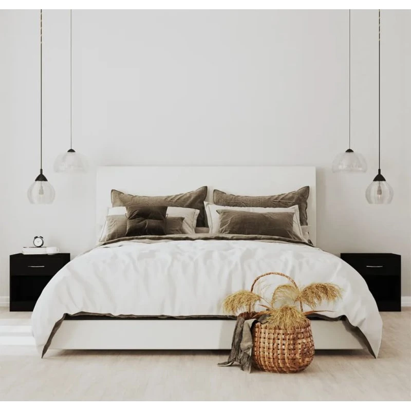 Sengeborde 2 stk. med skuffe - sort