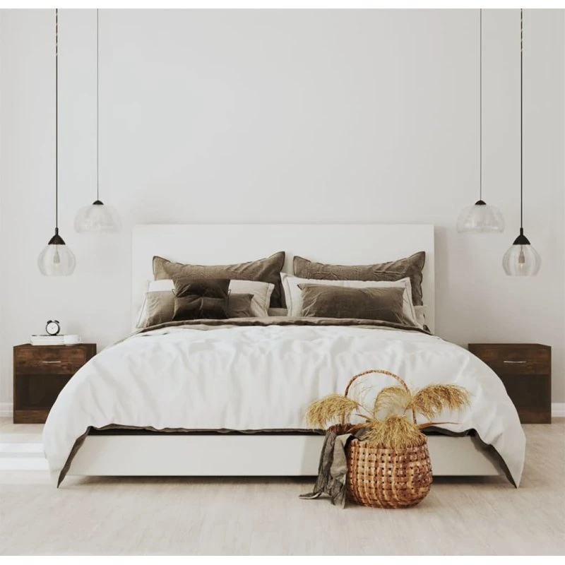 Sengeborde 2 stk. med skuffe - røget egetræ