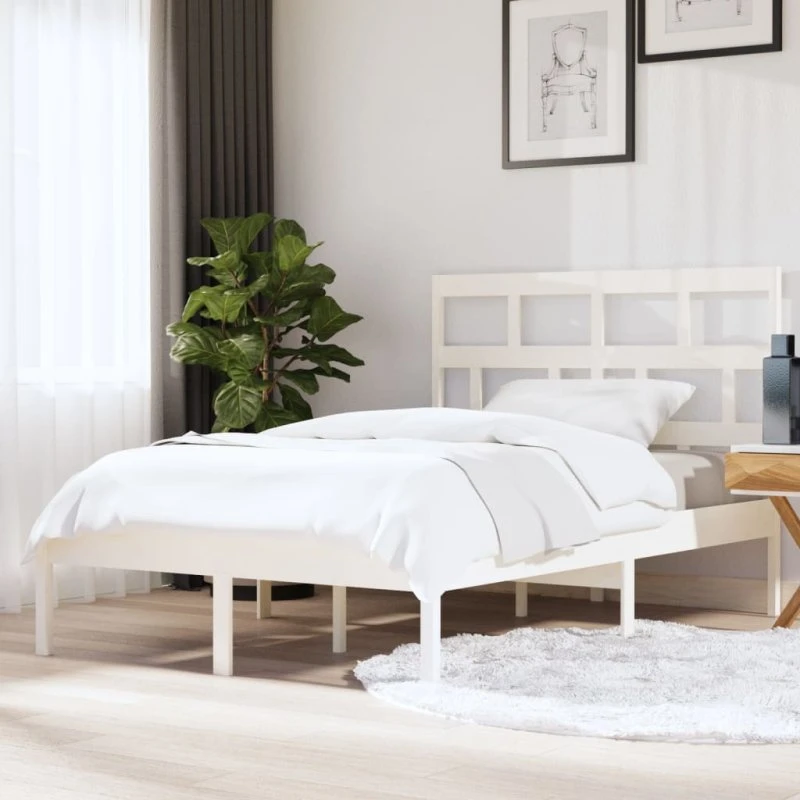 Sengeramme 150x200 cm King Size i massivt fyrretræ, hvid