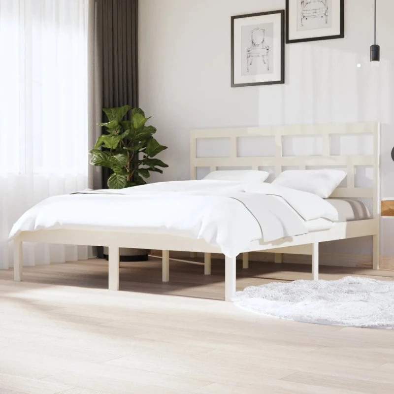 Sengeramme 160x200 cm King Size i massivt fyrretræ, hvid