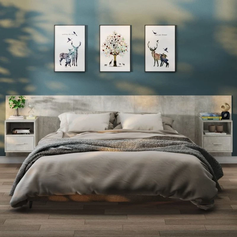 Væghængte sengeborde 2 stk. – betongrå