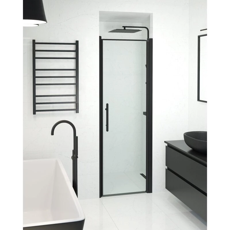 Vänern Brusedør H198 cm - 6 mm NANO klart glas, sort profil