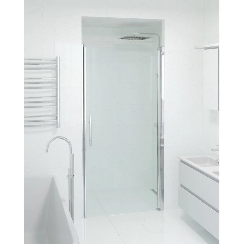 Vänern Brusedør til bruseniche, klar glas, krom profil, H198 cm