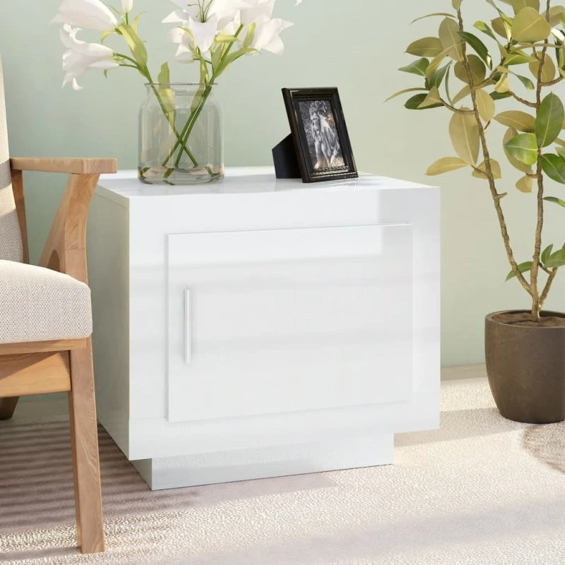 Sofabord 51x50x45 cm hvid højglans – konstrueret træ