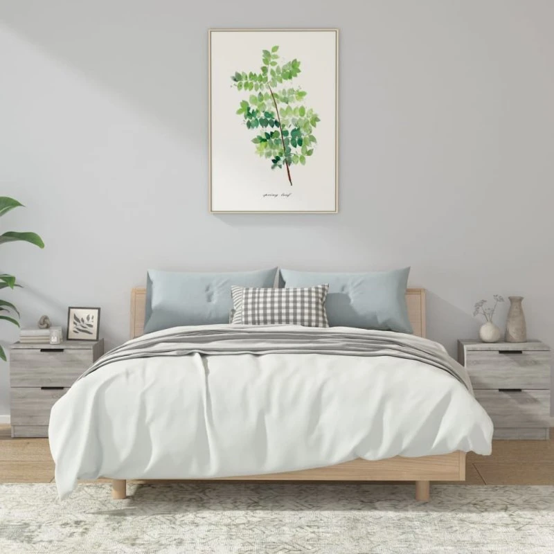 Sengeborde 2 stk. – konstrueret træ, Grå Sonoma-eg