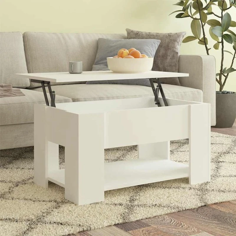Hvidt løfte-sofabord 79x49x41 cm – konstrueret træ