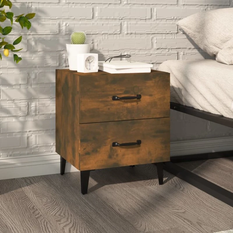 Sengebord 40x35x47,5 cm – røget egetræ, industristil