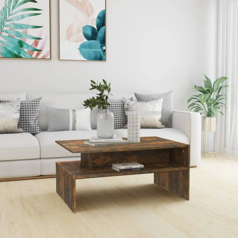 Sofabord 90x60x42,5 cm røget egetræ – konstrueret træ