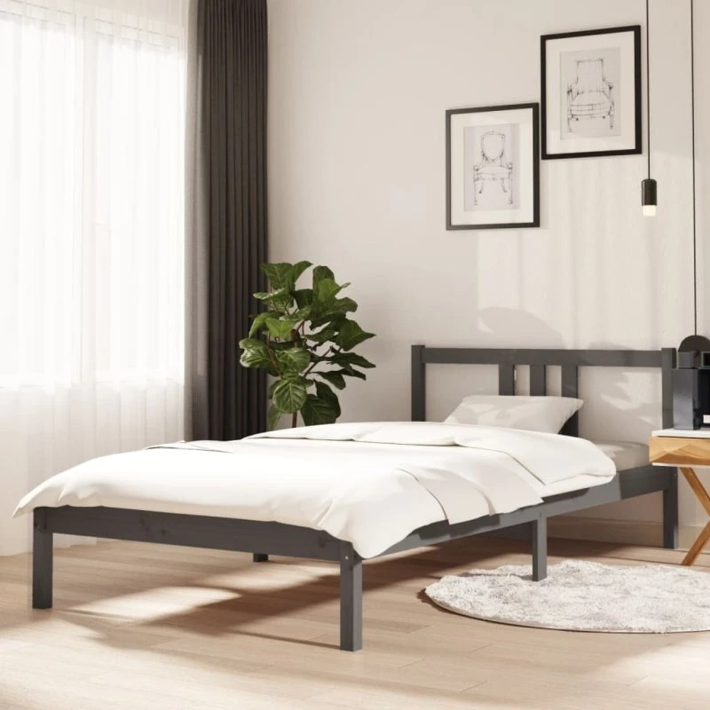 Sengeramme 100x200 cm i massivt fyrretræ - grå