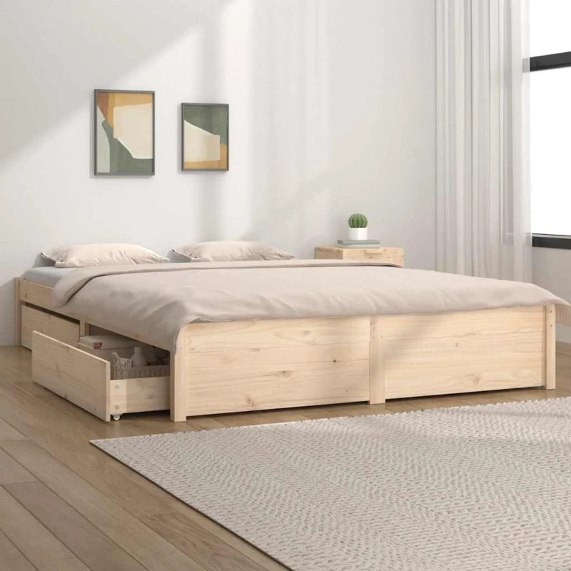 Sengeramme med skuffer 180x200 cm – Super King i fyrretræ