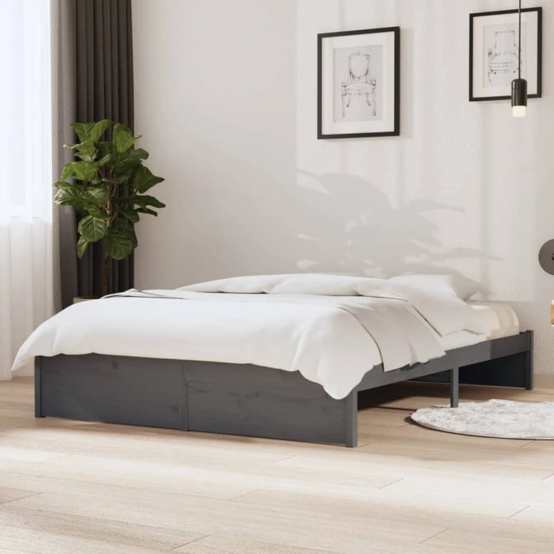 Sengeramme 140x200 cm i massivt fyrretræ – grå