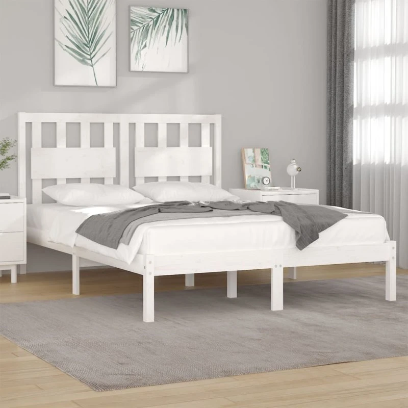 Sengeramme King Size 150x200 cm i massivt fyrretræ, hvid
