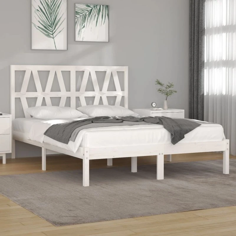 Sengestel 120x190 cm i massivt fyrretræ – hvid