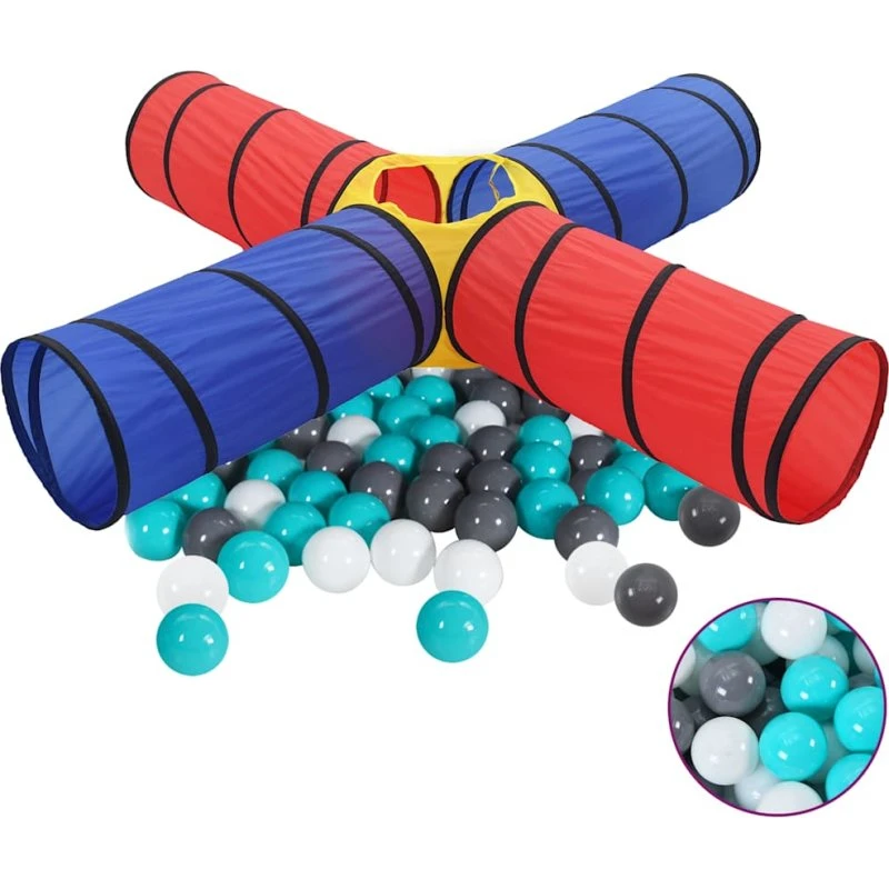 Legetunnel med 250 bolde - flerfarvet polyester