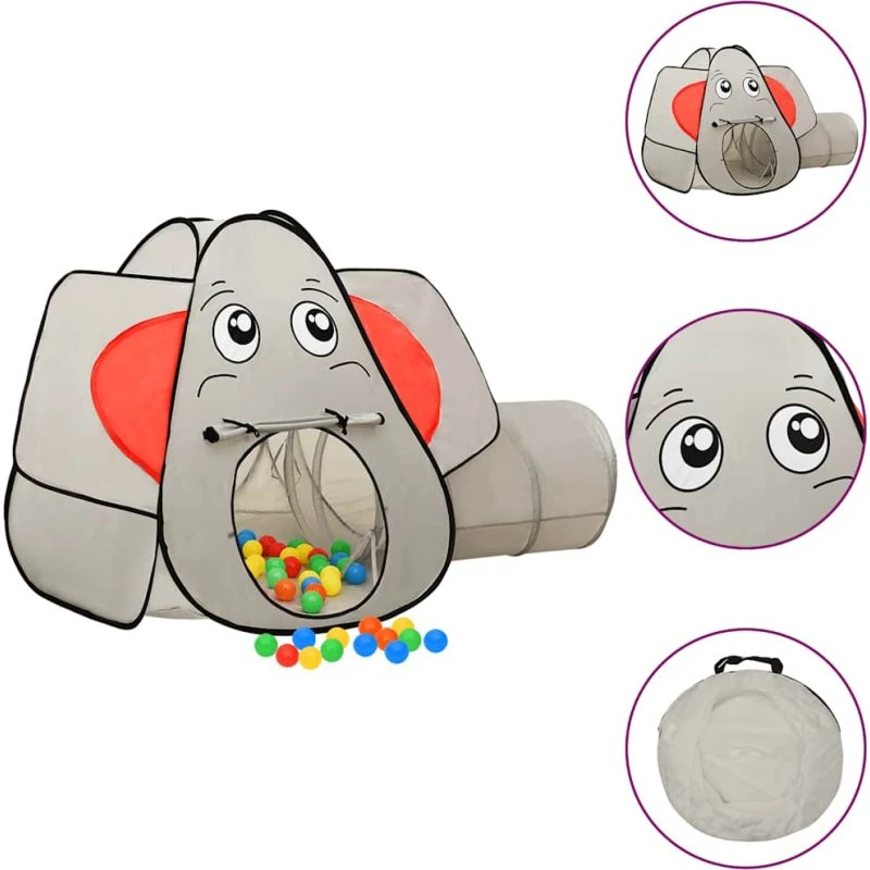 Legetelt elefant med 250 bolde 174×86×101 cm – grå
