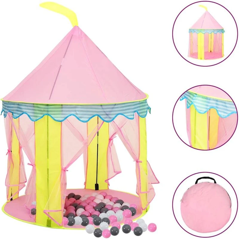 Legetelt med 250 bolde, lyserød 100×100×127 cm