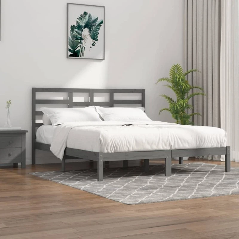 Sengeramme 200x200 cm i massivt fyrtræ, grå